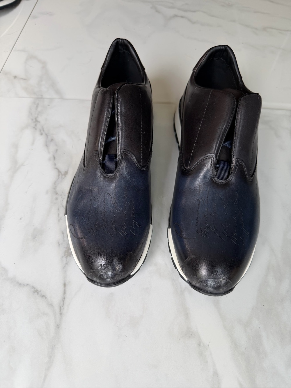 Men's Slip-On Leather Sneakers in Black and Navy
